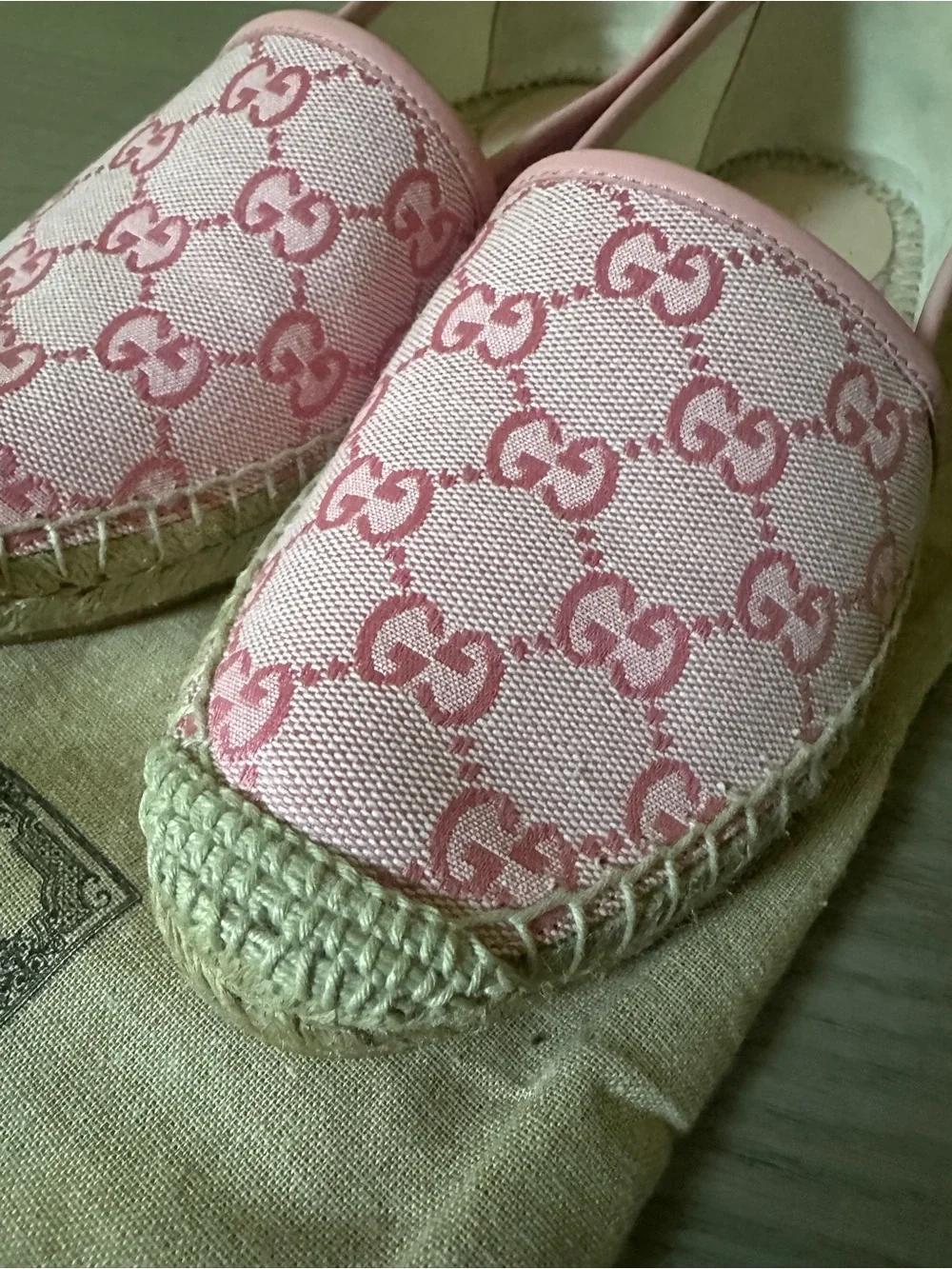 Gucci Pink GG Canvas Espadrille Flats